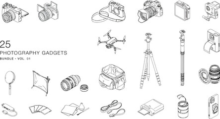 Fototapeta premium Set of 25 photography gadgets and accessories