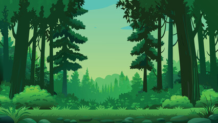 Forest Landscape Illustration Green Tones And Scenic Composition © PUNNABEGUM