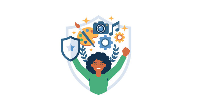Protected digital assets concept with cloud storage symbols and security icons in minimalist vector style