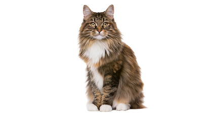 Fluffy brown tabby Maine Coon cat sitting elegantly © Miguel