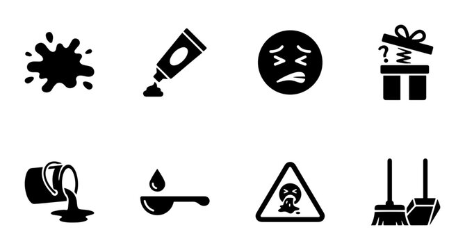 8 miscellaneous linear icon set paint spill tube sad face gift box, UI and web interface design