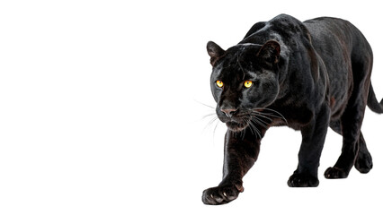 Wild predatory black panther mammal animal walking isolated on a transparent background © Boris