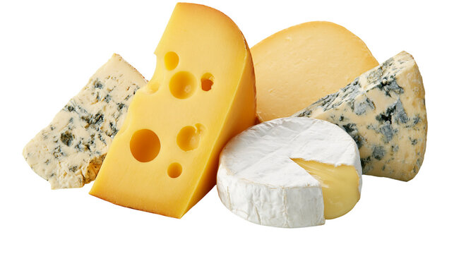 Assorted cheese selection with Swiss blue cheese, and brie