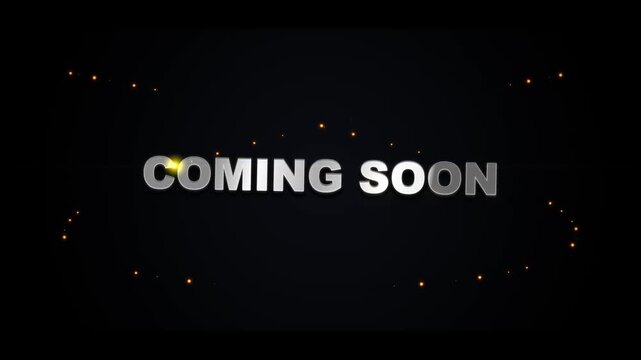 Coming soon text with particle effect, announcement for future event, launch or release, dark background