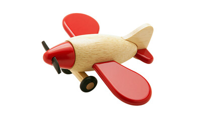 Wooden biplane toy with red wings and nose © Elena