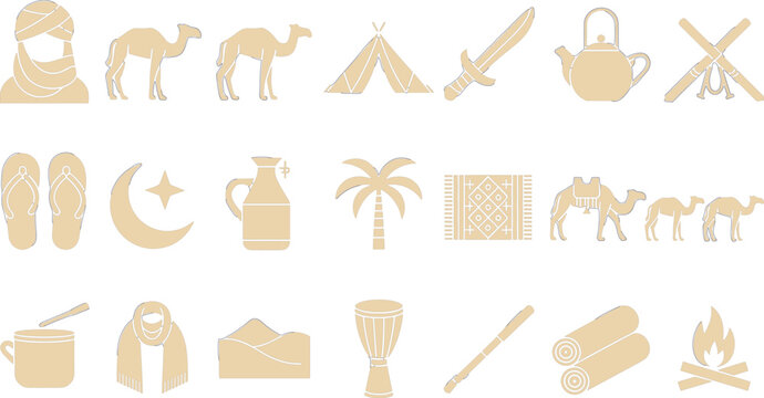Hand-drawn animal silhouettes, symbols, and in sepia tones on white background, animal symbols bear