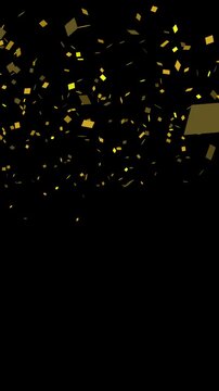 Golden festive confetti explosion and falling glitter particles on transparent background. Confetti Party Popper Explosion Animation on black background