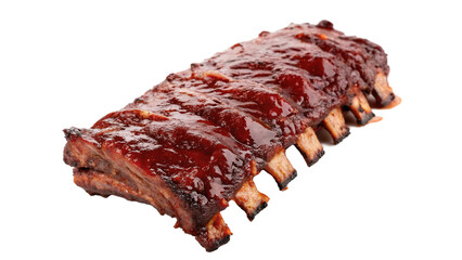Rack of grilled barbecue pork ribs coated in sticky sauce isolated on transparent background cut out © Hanna