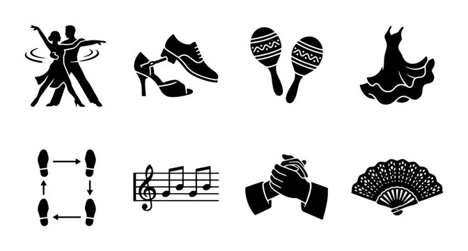 Dance and Music Icons Set, Silhouette Style, for Entertainment and Performance