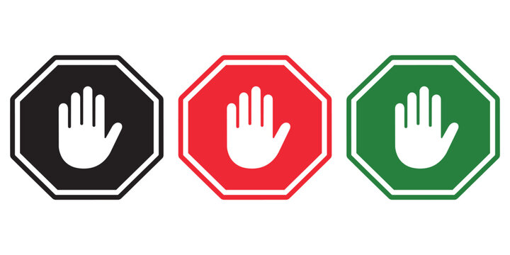 Red stop hand block octagon sign or Adblock or do not enter or forbidden icon. vector png illustration. vector illustration eps