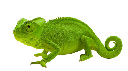 Fototapeta premium Vibrant green chameleon with textured skin, isolated on transparent background