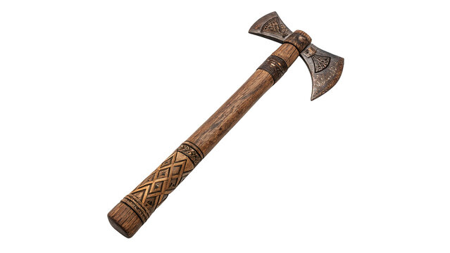 Old vintage rusty iron chopping axe tool isolated on a transparent background