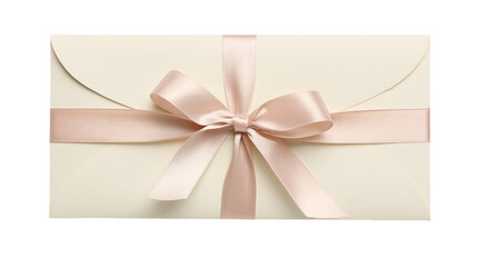 Fototapeta premium Cream envelope with pink satin ribbon and bow