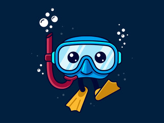 Cute Cartoon Snorkel Mask and Fins Illustration with Happy Face © DC