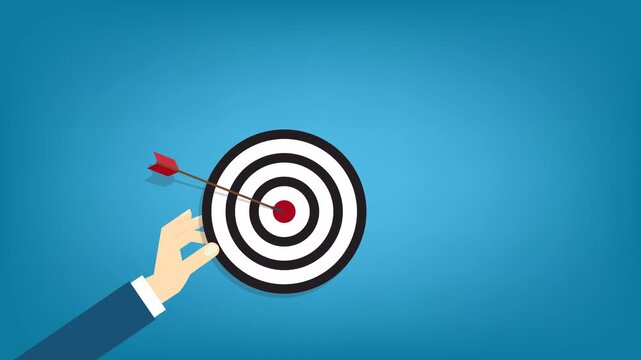 Business Target Goal Success Animation with Arrow Hitting Bullseye Strategic Achievement Concept