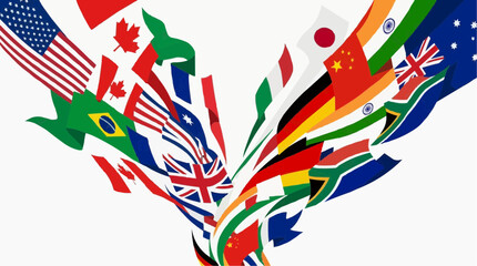 Fototapeta premium Global Cooperation: Waving Flags of the World Abstract Design