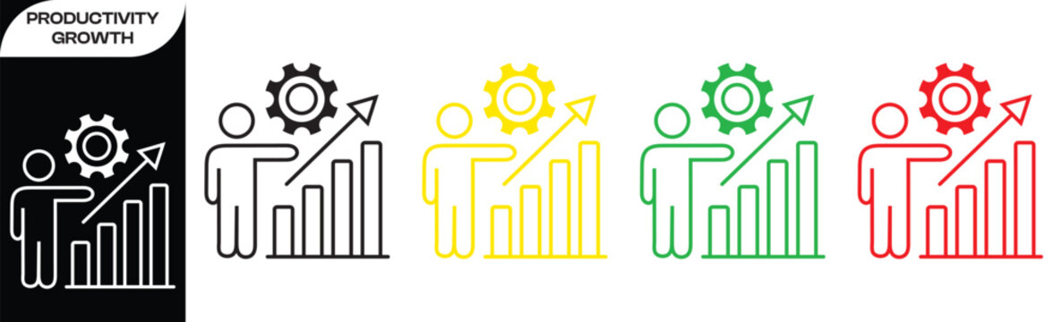 business productivity growth icon set with person bar chart arrow gear outline vector