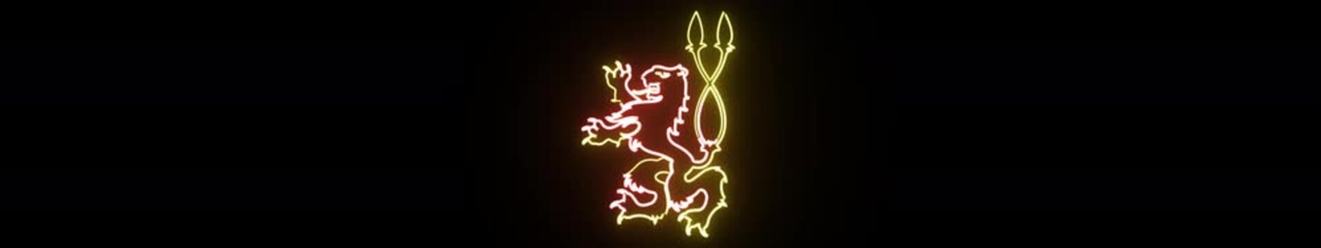 Ultrawide Glowing Neon Heraldic Lion Crest Animation on Black Background | Futuristic Royal Emblem