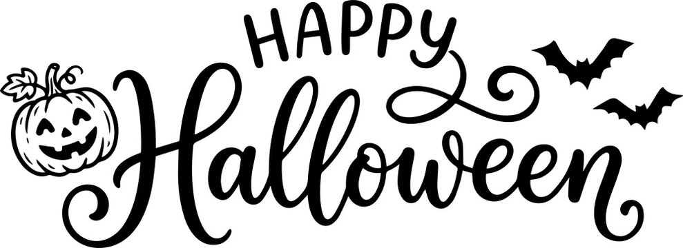 Happy halloween greeting with pumpkin and bats