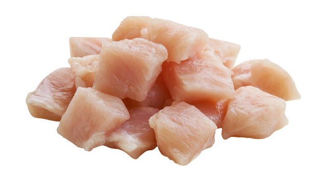 Raw chicken breast cubes pile