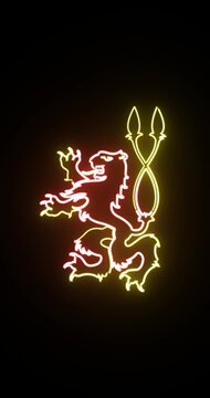Vertical Neon Heraldic Lion Crest with Glowing Royal Coat of Arms on Black Background
