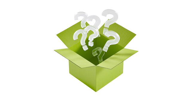 Open green box with clear question marks emerging