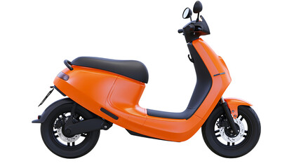 Orange electric scooter with black seat and wheels © Carmen