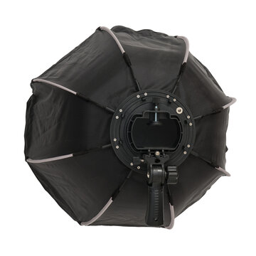 Studio softbox for professional photography lighting isolated on transparent background. Octagonal light modifier with mounting frame for flash strobe. Equipment for film and digital record.