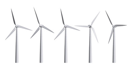 Five white wind turbines with three blades each © Carmen