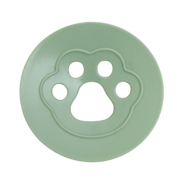 Green silicone drain strainer with a paw print design isolated on transparent background. Household accessory for hair catcher in sink or bathtub. Tool for bathroom and kitchen maintenance.