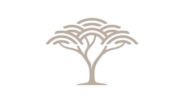 Minimalist brown baobab tree silhouette icon.