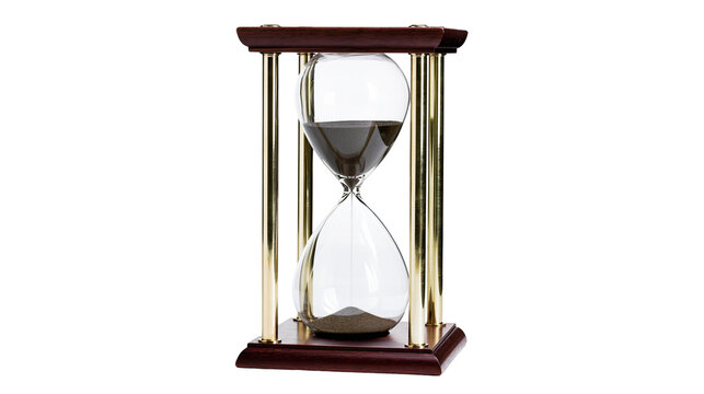Wooden and brass hourglass with dark sand