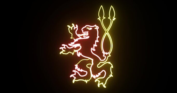 Glowing Neon Heraldic Lion Crest Animation on Black Background | Royal Coat of Arms Symbol Loop.