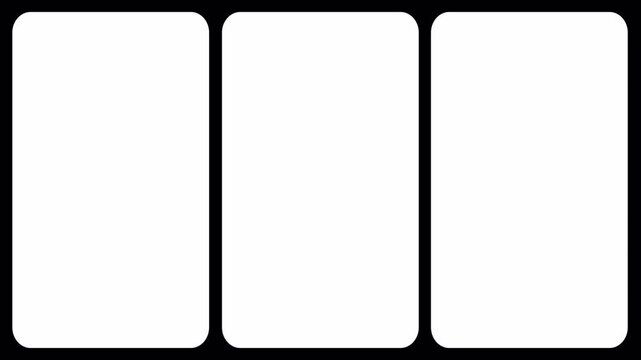 3 Vintage Film Vertical Split Screen Frame Mattes. Rectangular element film frames 4k video