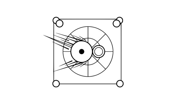 Minimalist carrom striker line art sketch vector icon with dynamic motion lines