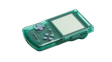 Green handheld gaming console with grey buttons © Nuria