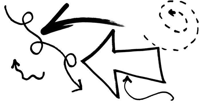 Hand Drawn Doodle Arrows Set Isolated on White Background, Black Sketch Style Curved and Squiggly Arrow Icons for Design Elements