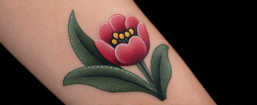 Desain tato bunga tulip cantik dan ceria dengan detail menawan di kulit tangan