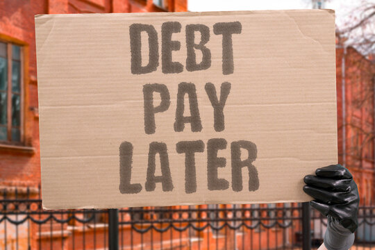 "Debt pay later" Current obligations shift costs to tomorrow. SHIFT. COSTS. TOMORROW. OBLIGATIONS. DEBT.