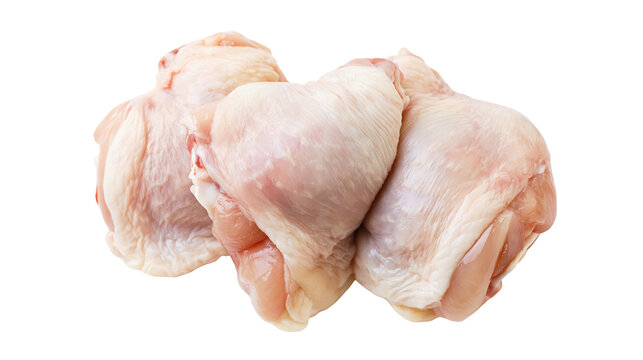 Raw chicken thighs with skin, close-up view