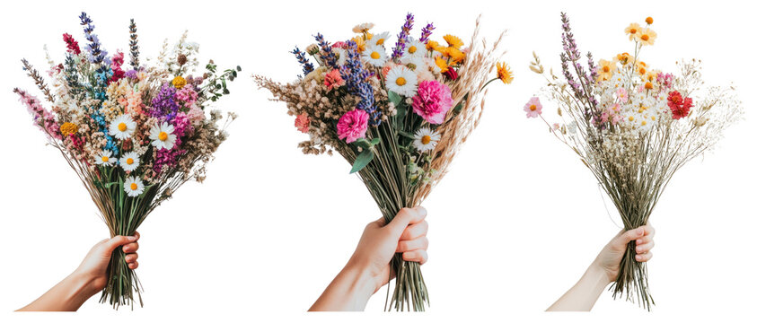 PNG Vibrant handpicked floral bouquets on transparent background