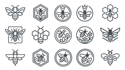Fototapeta premium Geometric bee logo and emblem set.