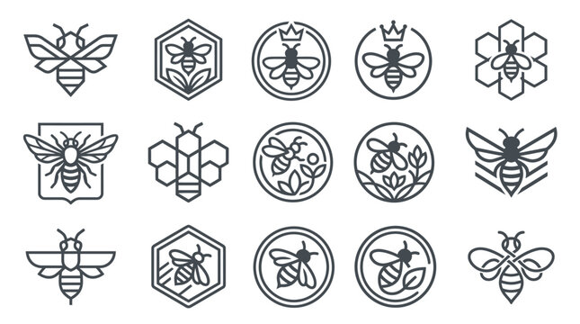 Geometric bee logo and emblem set.