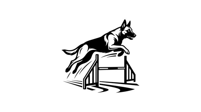 German Shepherd jumping agility hurdle.