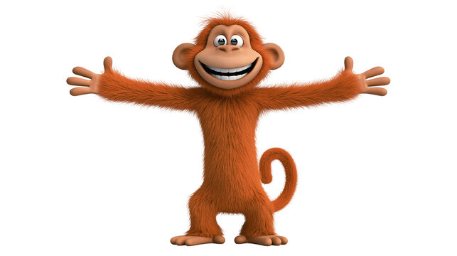 Funny cartoon monkey with open arms and wide smile