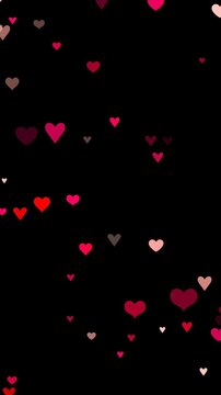 valentines day red hearts shapes falling isolated alpha channel animation, love and romantic valentine vertical social media overlay motion design element