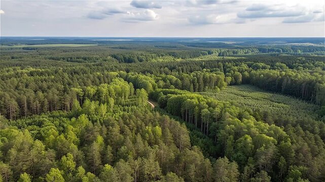 Green wild forest before be cutting down and become deforestation area in Estonia, Northern Europe., Aerial view.
