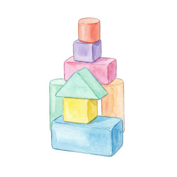 Watercolor building blocks tower for kids