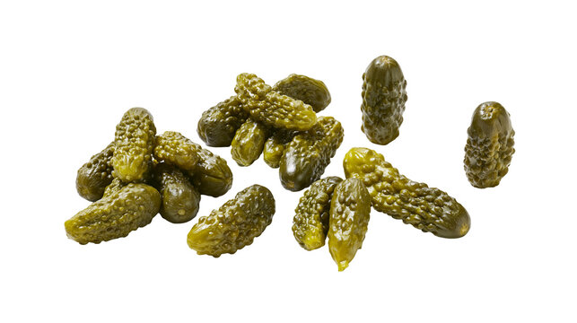 Gherkin pickles pile with bumpy texture and green color
