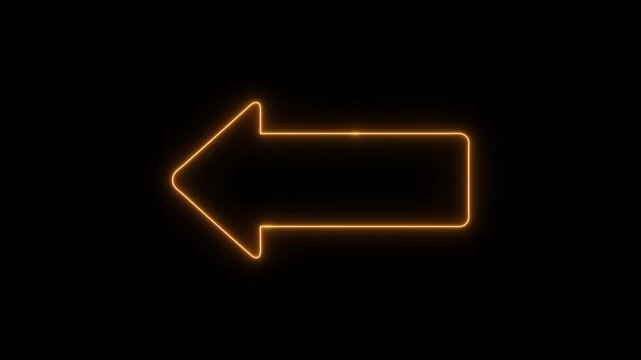 Arrow-shaped neon sign. Neon arrow symbol icon. Directional sign arrow points to the left, abstract directional neon arrow icon animation, neon arrow loading 4K animation. Neon left direction arrow